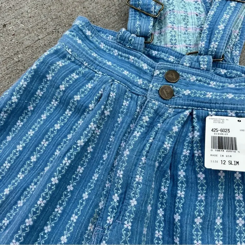 Vintage 80s 90s OshKosh B’Gosh pleated baggies striped floral overalls Girls 12S